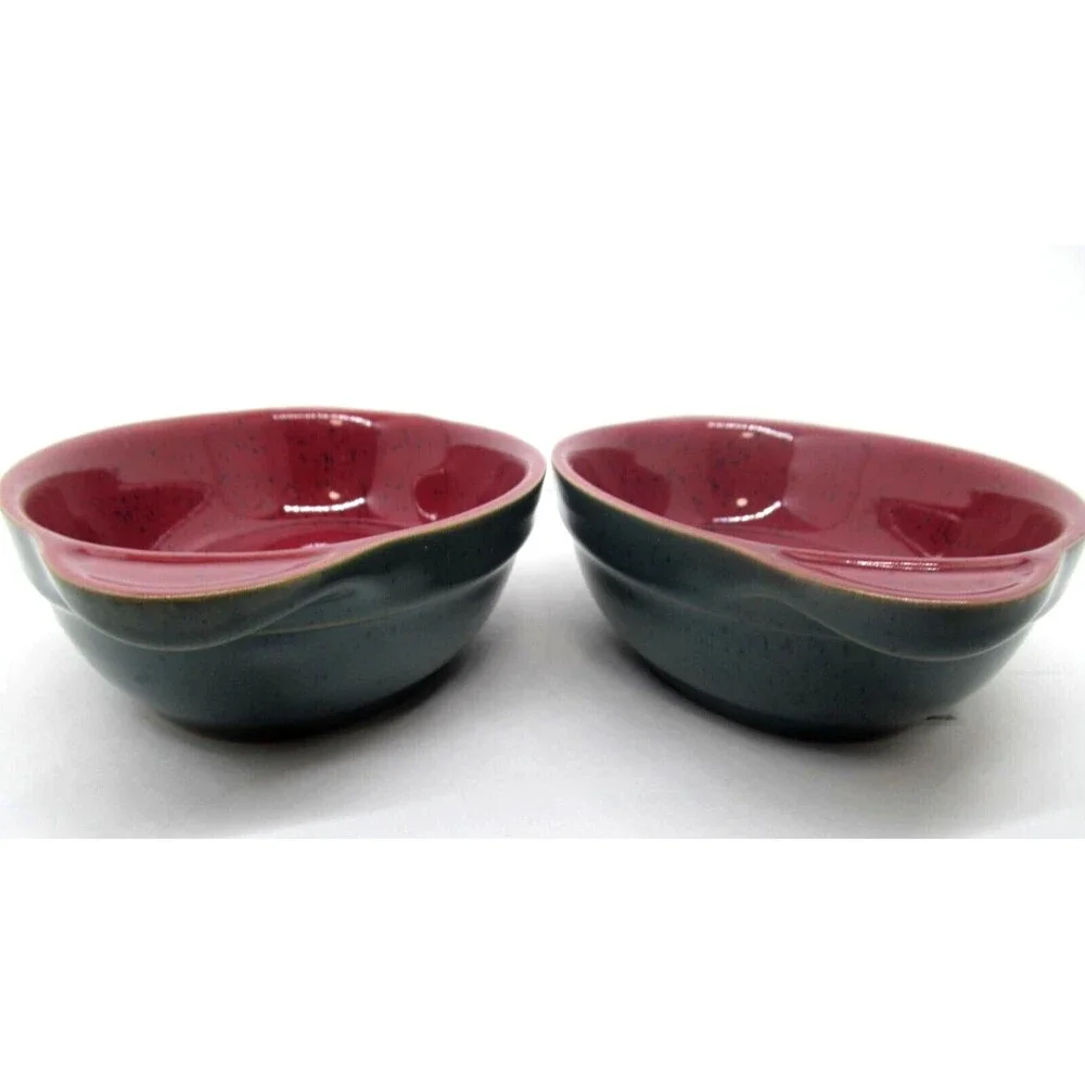 Denby Harlequin Set Of 2 Red And Green Speckled 8 7/8